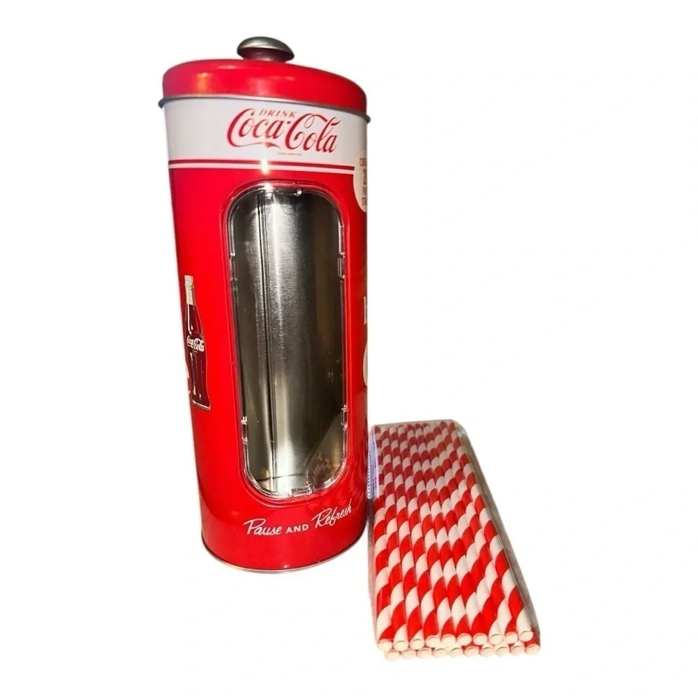 Coca-Cola Red and White Straw Holder - 9” Tall